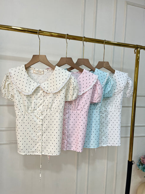 Cute Polka Dot Peter Pant Collar Tops